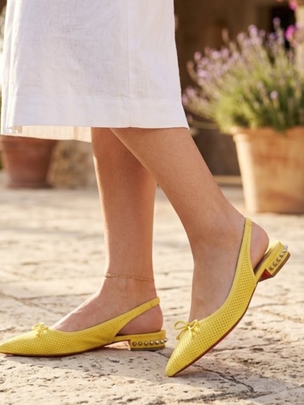 Christian Louboutin Yellow Suede Hall Slingback Flats Red Bottoms 38.5